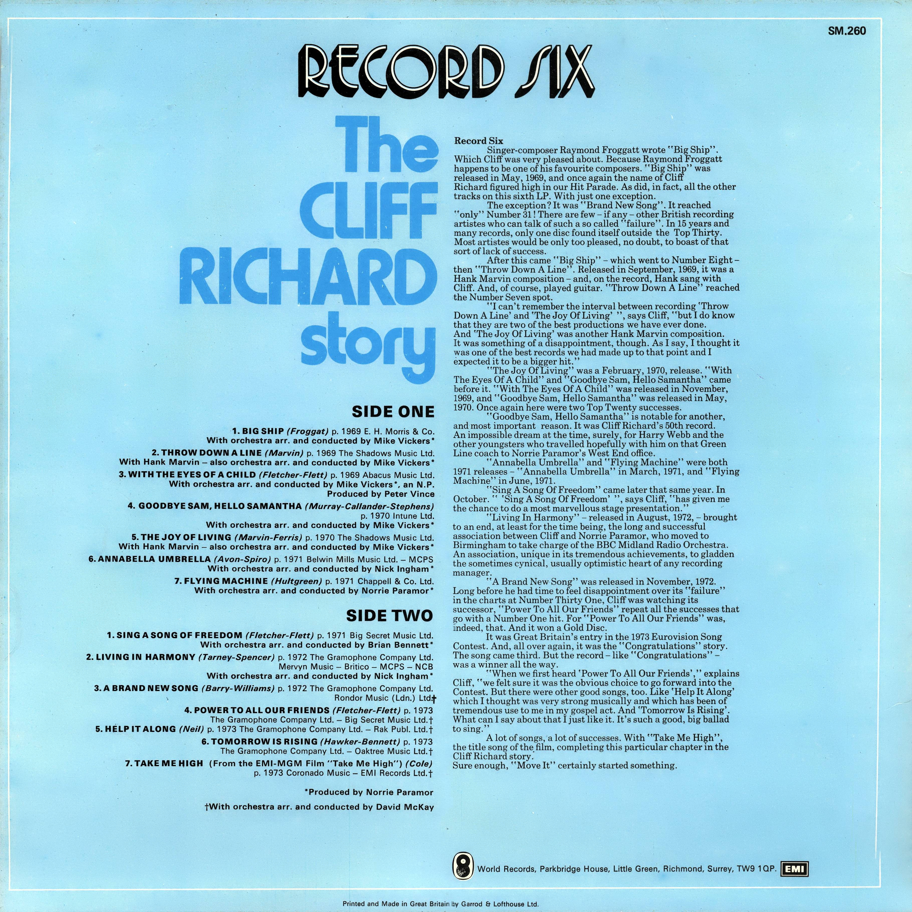 Cliff Richard The Cliff Richard Story : LP Back 6